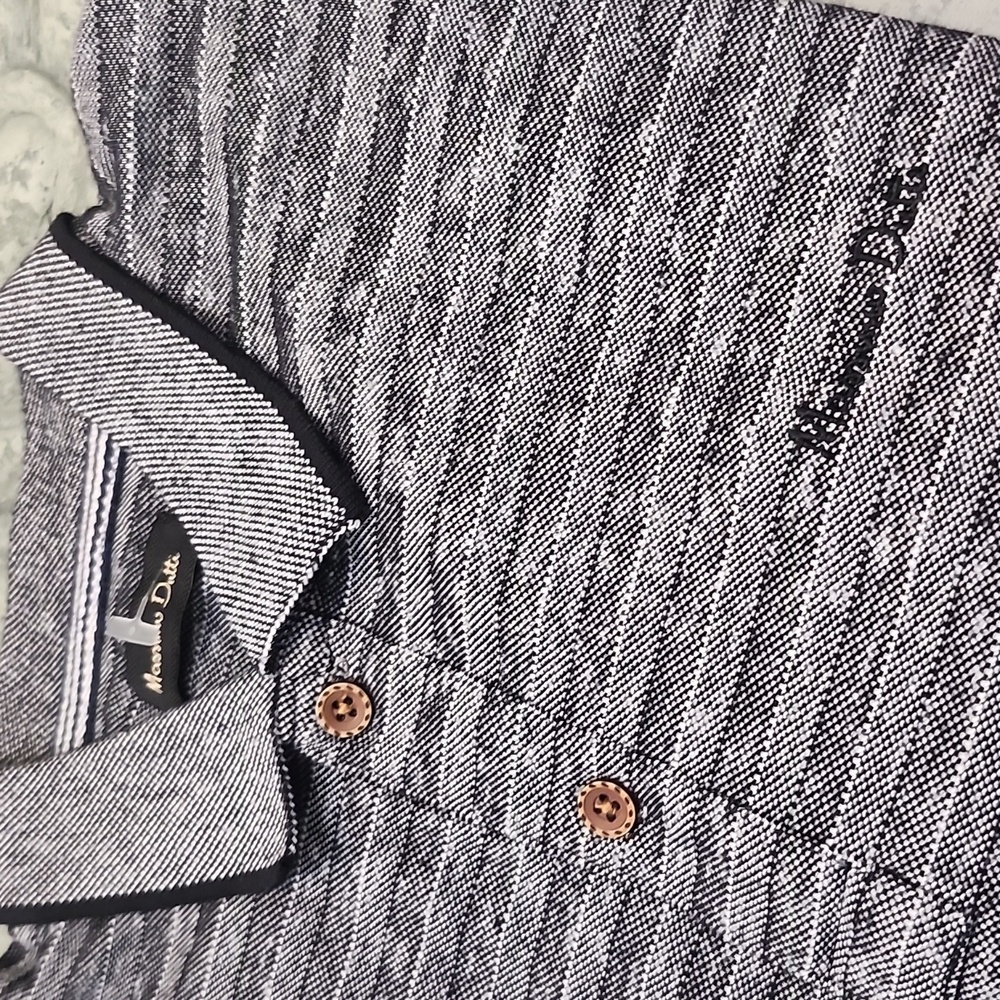 Massimo Dutti Men's Gray Striped Polo Shirt  Medium